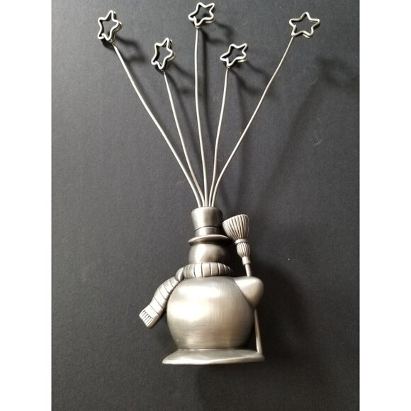 Snowman Christmas Greeting Card Holder Display Pewter Heavy Weight Holiday Fun - Picture 2 of 4